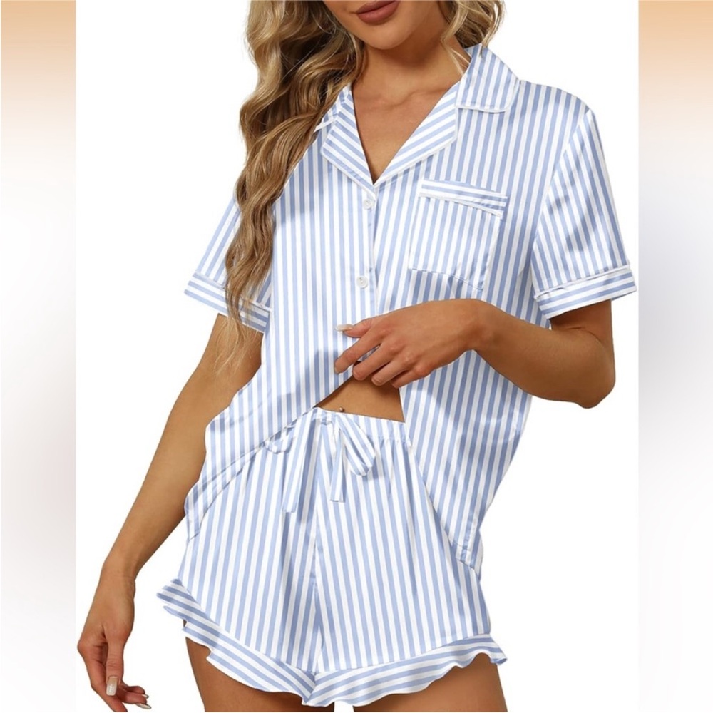 Striped Blue and White Women's Pajama Set